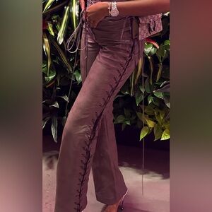 House of CB brown leather tie string pants. Tall fit!